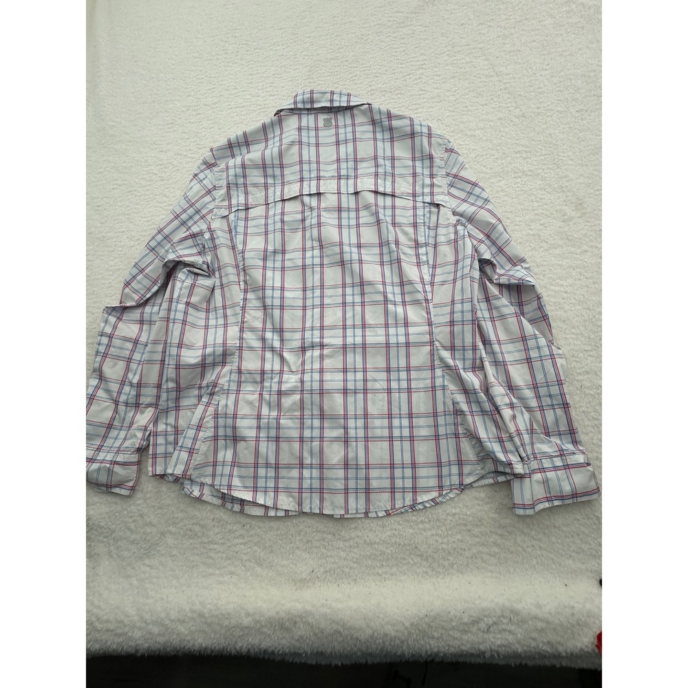 Field & Stream Women XL Plaid Fishing Shirt Long Sleeve Roll Tab Button Up White